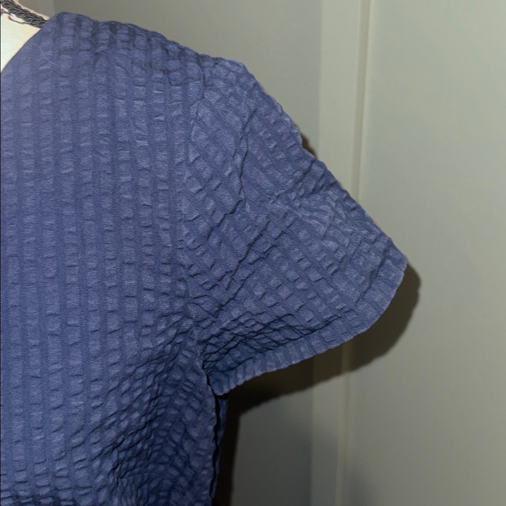 Brooks Brothers Navy Textured Short Sleeve Belted Dress - Picture 13 of 14